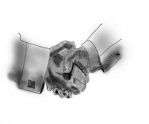 B/w sketch of handshake