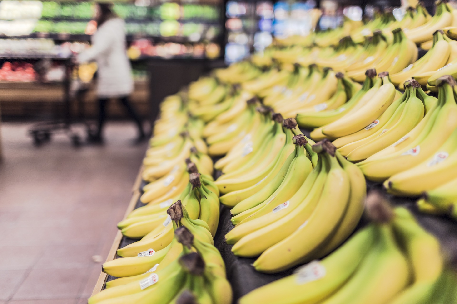 Bananas on a supermarket shelf